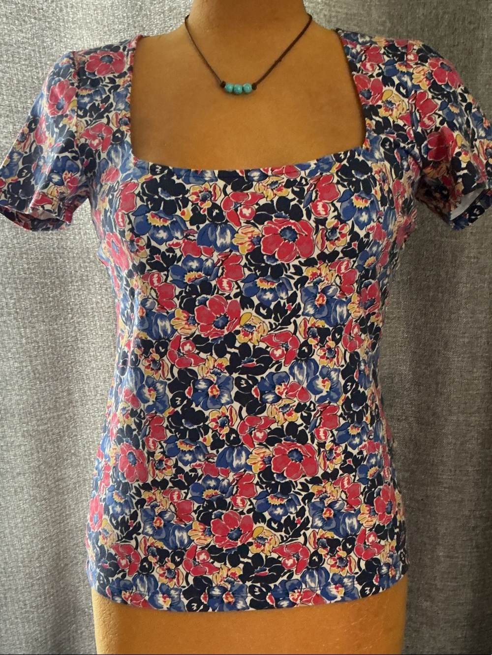 Lauren Ralph Lauren Navy Floral Square-Neck Short Sleeve Tee